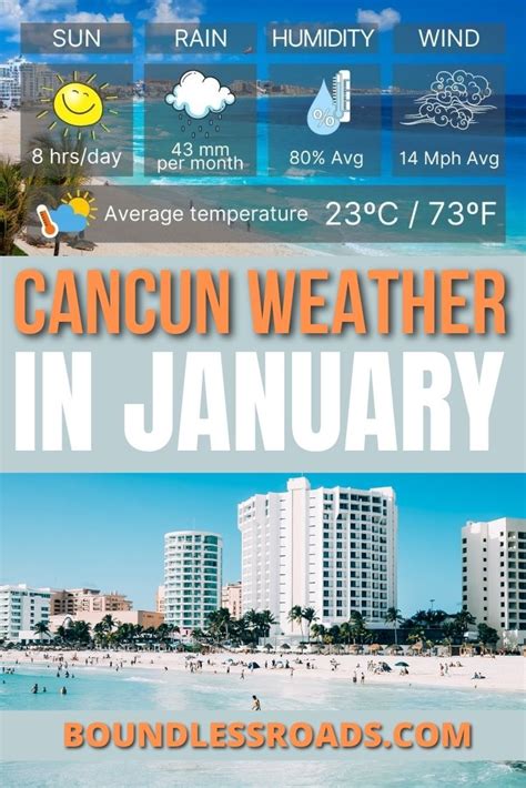 Cancun weather january 2024. The best time to visit Cancun for ideal weather conditions is from December to April when the weather is dry and mild, and the temperature ranges from 23°C (73°F) to 28°C (82°F). This period also marks the peak tourist season, with prices and crowds at their highest. If you want warm weather and fewer crowds, consider visiting Cancun in May ... 