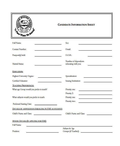 Candidate Information Sheet PDF