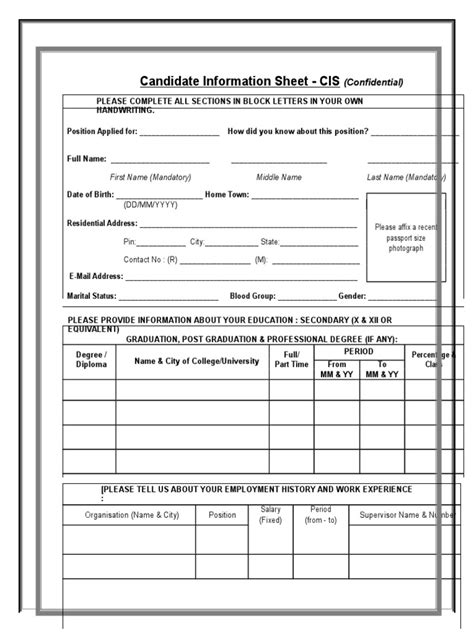 Candidate Information SheetCustomer Support PDF