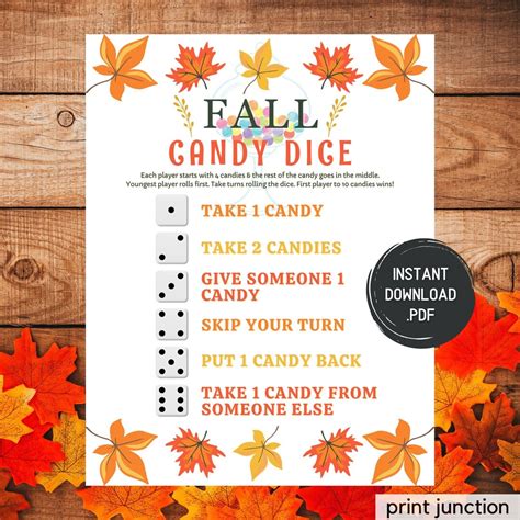 Candy Dice Game Fall Game Printable Fall Family Game Fall Etsy