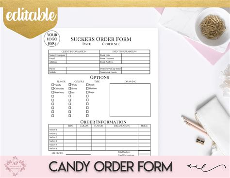 Candy Order Form Editable Bakery Forms Sucker Order Form Etsy Home