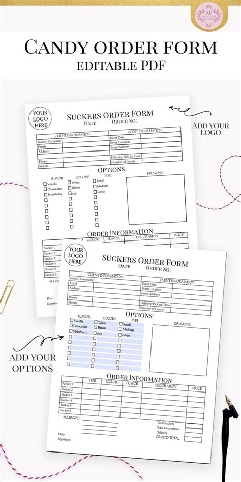Candy Order Form Editable Bakery Forms Sucker Order Form Etsy Italia