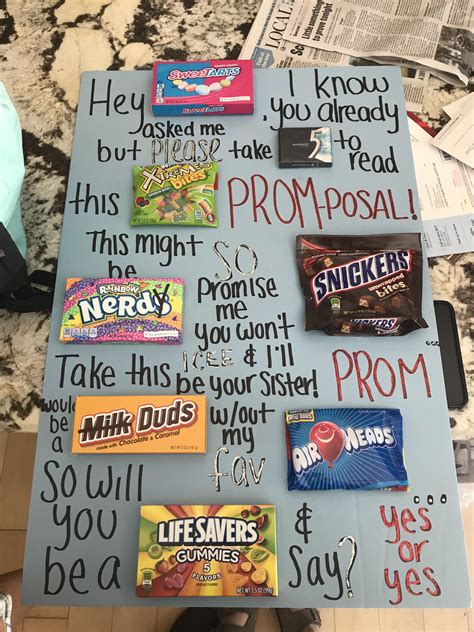 Apr 4, 2023 · Beat him to the punch and ask HIM to be your prom date. This is super fun, plus it gives you the opportunity to get crafty with it. Check out the prom proposal ideas below that your boyfriend will love. 41. Must Be This Tall Theme Idea. 42. Chocolate Covered Strawberries Idea. 43. Riddle Me This, Riddle Me This…. . 