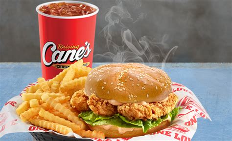Canes sandwich combo calories. The Sandwich Combo. 1140 - 1320 cal. 3 Chicken Fingers, Cane's Sauce, Lettuce, Toasted Bun, Crinkle-Cut Fries, Regular Fountain Drink ... 