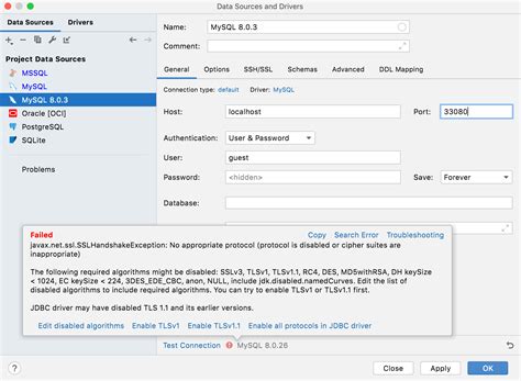 Cannot connect to a database because of SSLHandshakeException