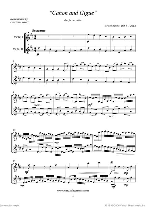 Canon in D and Gigue Mp3 files and for two violins by