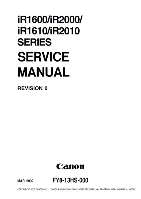 Canon ir 1600 copier service manual. - Esempio di manuale di istruzioni in forma tecnica.