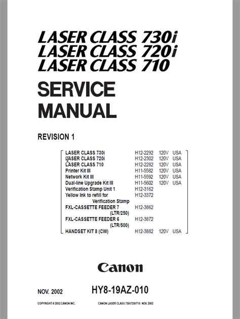 Canon laser class 710 730i 720i service and parts manual. - Hanix s b 800 2 handbuch.