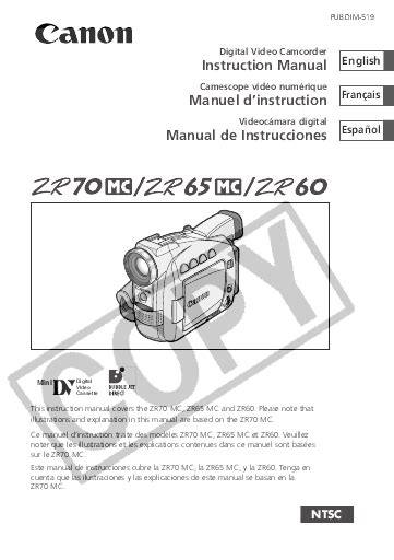 Canon zr70 zr65 zr60 a digital video camera service manual. - Inventaire des archives de la guerre..