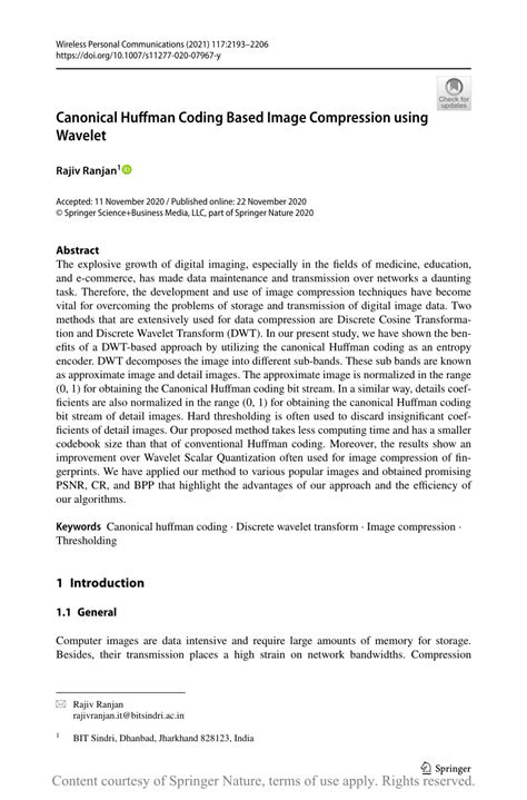 Canonical Huffman Coding Based Image Compression using Wavelet