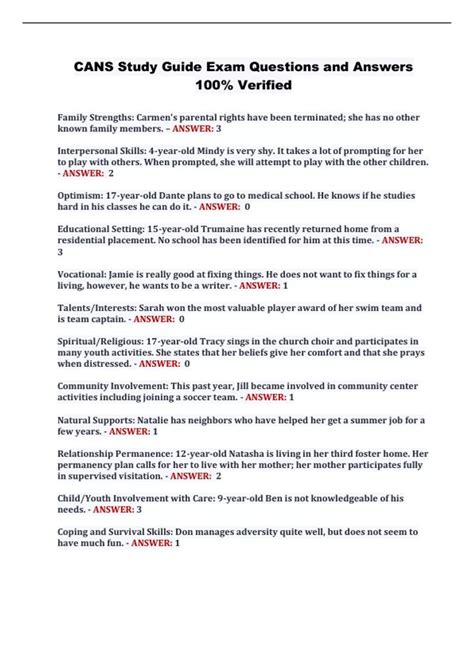 Cans exam answers.  Download CANS exam Study Guide Questions and Answers 100% correct and m...