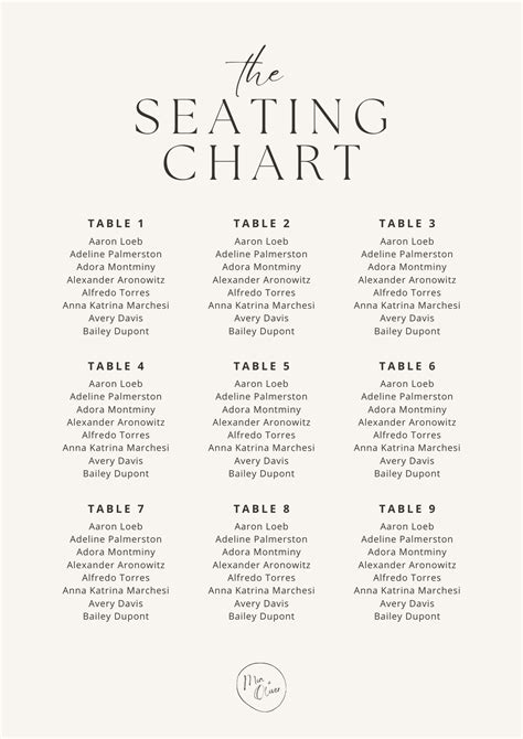 Canva Seating Chart Template