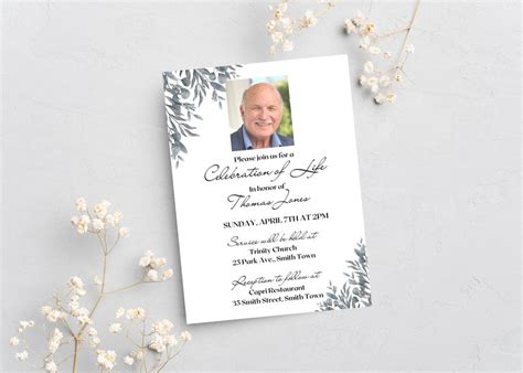 Canva funeral invitation.  Honor a loved one with dignity using this Editable Funeral In...