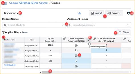 Canvas individual gradebook.  Note that the Individual Gradebook does not sup...