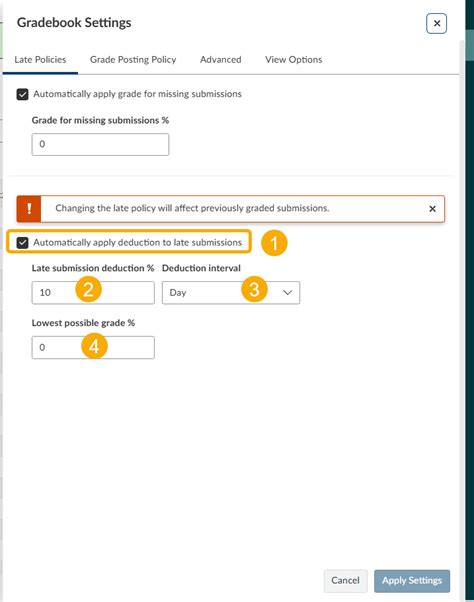 Canvas late policy.  Request Parameters: The Late Submission policy allows you to d...