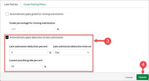 Canvas late submission policy.  Canvas will now insert a 0 into any missing assignment cel...