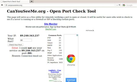 Canyouseeme.org. Blocked Ports. Most residential ISP's block ports to combat viruses and spam. The most commonly blocked ports are port 80 and port 25. Port 80 is the default port for http traffic. With blocked port 80 you will need to run your web server on a non-standard port. Port 25 is the default port for sending and receiving mail. 