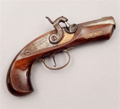 Cap and ball derringer. The pistol is of steel construction, polished white. Like the original, the pistol fires a .17 inch (4,3 mm) ball using only a percussion cap and no black powder charge. For short range it is powerful, accurate and fairly quiet, making it suitable for indoor use. A .17″ (4,3 mm) ball is placed into the breech plug small tube (which is capped ... 