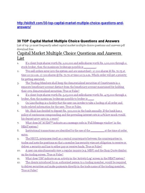 Capital Market Questions And Answers