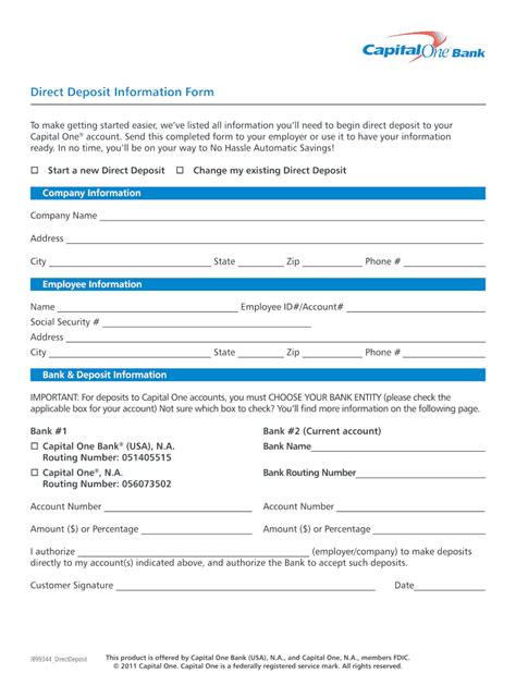 Capital One Direct Deposit Form