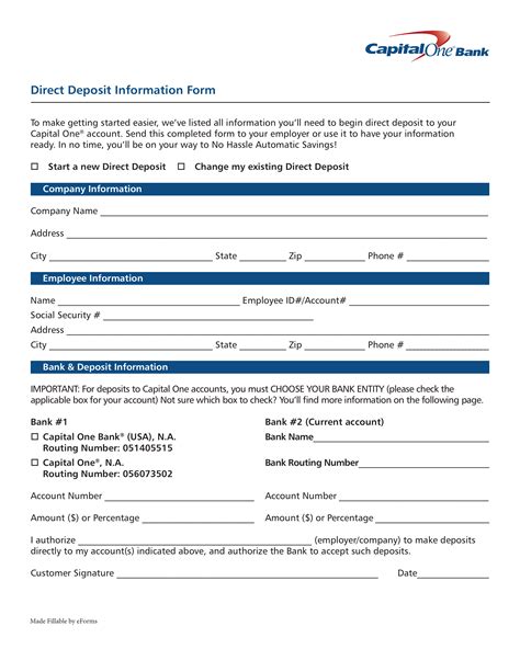 Capital one deposit time. Direct Deposit. Complete this form and give it to your employer / payer. If they prefer to use their own form, you can use this as a reference. (company name) to initiate deposits … 