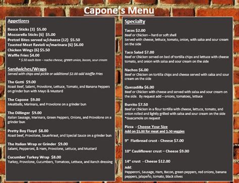 View menu and reviews for Capone's Bar & Italian Eatery in Webster, plus popular items & reviews. Delivery or takeout! ... Webster, NY 14580 (585) 347-4726. Hours. Today.