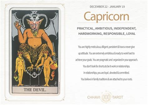 Capricorn, the steadfast and determined Earth sign of the zodiac, seems to effortlessly resonate with the profound energy that permeates The Devil Tarot card. With their unwavering commitment and unyielding nature, Capricorns embody a tenacity and resilience that mirrors the card's themes of holding onto past traumas and familiar patterns.