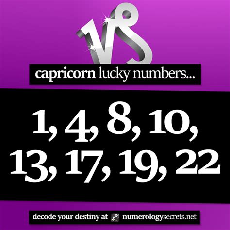 Capricorn lucky numbers for lottery. It is important for Capricorns to choose numbers that resonate with their values, goals, and aspirations. When selecting lottery numbers, Capricorns can consider using numbers related to their birth date, significant milestones, or even personal lucky numbers. The key is to align the chosen numbers with their inner desires and intentions. 