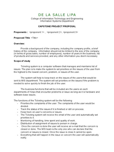 Capstone Project Proposal Management Information System Information
