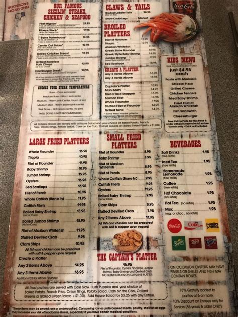 The menu of Captain Steve's Family Seafood includes 102 Menus. On