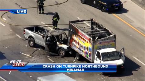 Car, box truck collision on NB Florida Turnpike causes traffic delays in Miramar