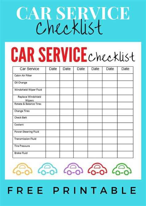 Car Service Checklist Printable