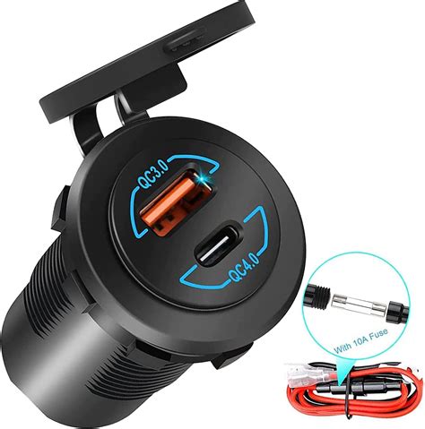 Car USB Type C Charger Socket Fast Charging Accessories Black