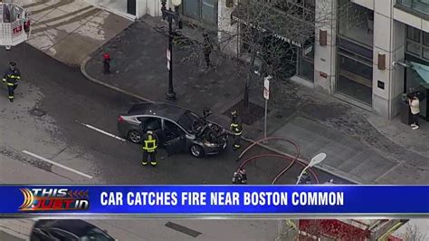 Car catches fire near Boston Common