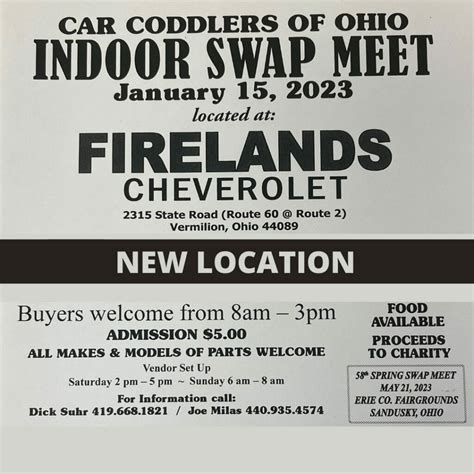 Car coddlers swap meet 2023. Car Coddlers of Ohio Indoor Swap Meet Sunday, January 14, 2024 (8:00 AM - 3:00 PM) (EST) 