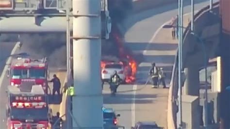 Car fire on Leverett Connector destroys two cars