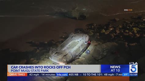 Car flies 30 feet off PCH, crashes into rocks; no occupants found 