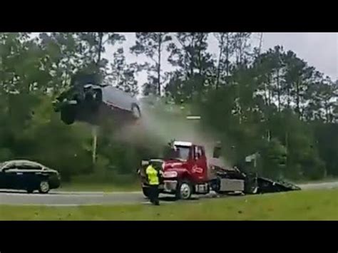 Car jumps tow truck. The car goes up the back of the tow truck and flips through the air. One of the deputies immediately springs into action and rushes to help the driver. Georgia State Patrol confirmed the driver ... 