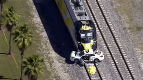 Car struck by Brightline train in Miami; no injuries