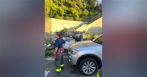 Car veers off road, over Sanchez Street Stairs in San Francisco