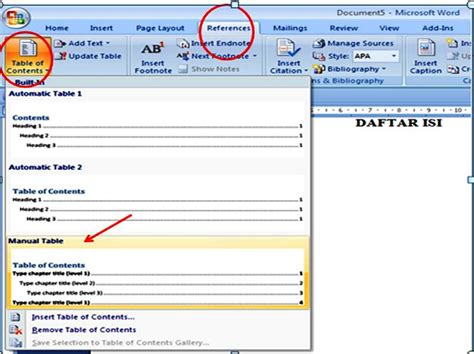 Cara Membuat Daftar Isi Otomatis Word 2010 - Cara Bangking