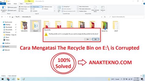 Cara Mengatasi The Recycle Bin on E is Corrupted Solved 100