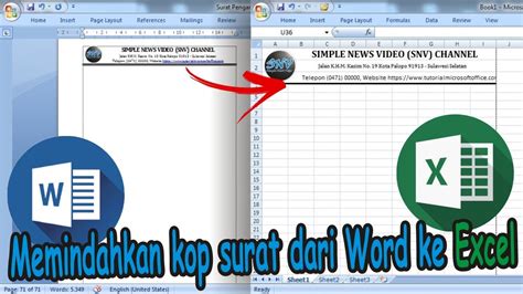 Cara copy kop surat dari word ke excel