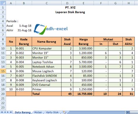 Cara membuat persediaan barang di excel