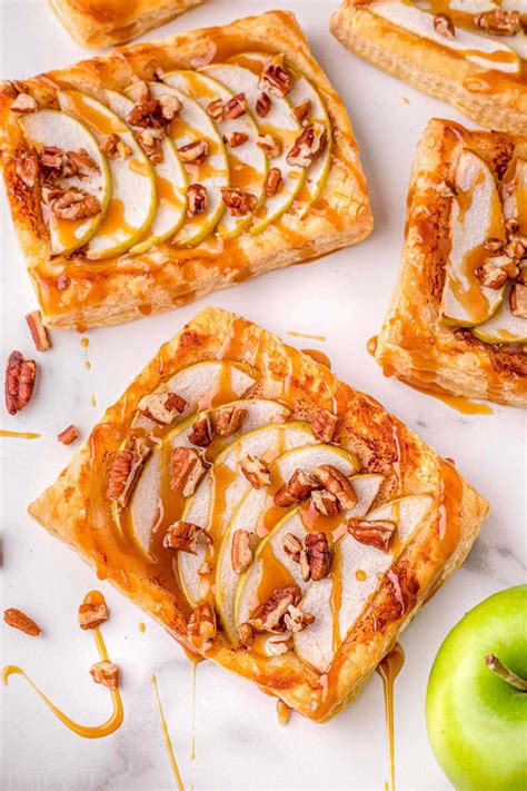 Caramel apple tartlets recipe. Bake until golden brown, 6-8 minutes. Cool for 5 minutes before removing from pans to wire racks. In a large saucepan, melt butter. Add apples; cook and stir over medium heat until crisp-tender, 4-5 minutes. 