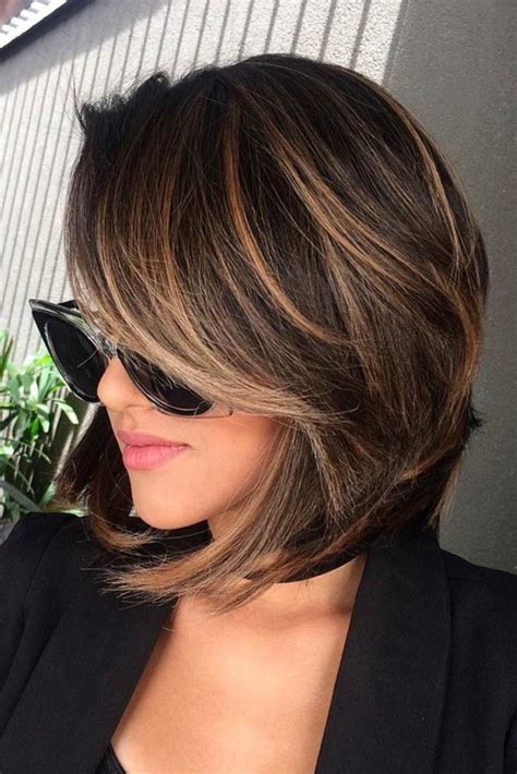 Feb 4, 2024 · Here are 47 of our favorite styles for inspiration! 1. Swirling Caramel Ribbons on a Short Bob. Get swept away by the playful movement of this short layered bob cut, where caramel highlights dance through rich brown locks like ribbons in the breeze. The perfect style for adding a twist of sweetness to your look. 2.
