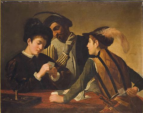 Caravaggio cardsharps. With this petty crime scene, Cardsharps, the young Caravaggio invented a genre of trickery pictures. The cast is minimal: two cheats and one dupe. The plot is simple but tight. One cheat plays ... 