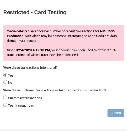 Card Testing Detection NMI
