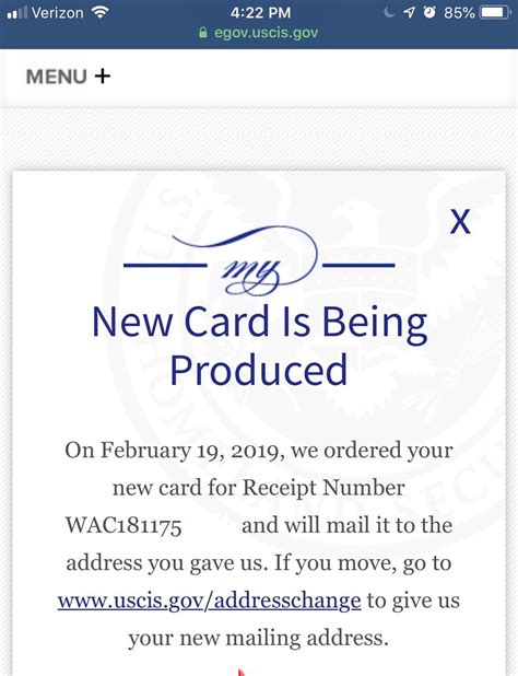 * April 7 - USCIS update both our accounts to say "Card is being produced" * April 11 - My status changes to "card mailed" ... * April 14 - My card is delivered. My wife's account remains as "being produced" * May 8 - Letter to my wife received requesting biometrics appointment on May 14 in Virginia * May 11 - After a few unhelpful phone calls .... 