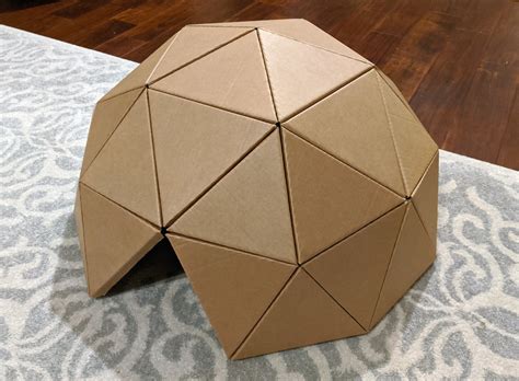 Cardboard geodesic dome fort.  &nbsp;Aside from a $3 pack of hot glue sticks, everyth...